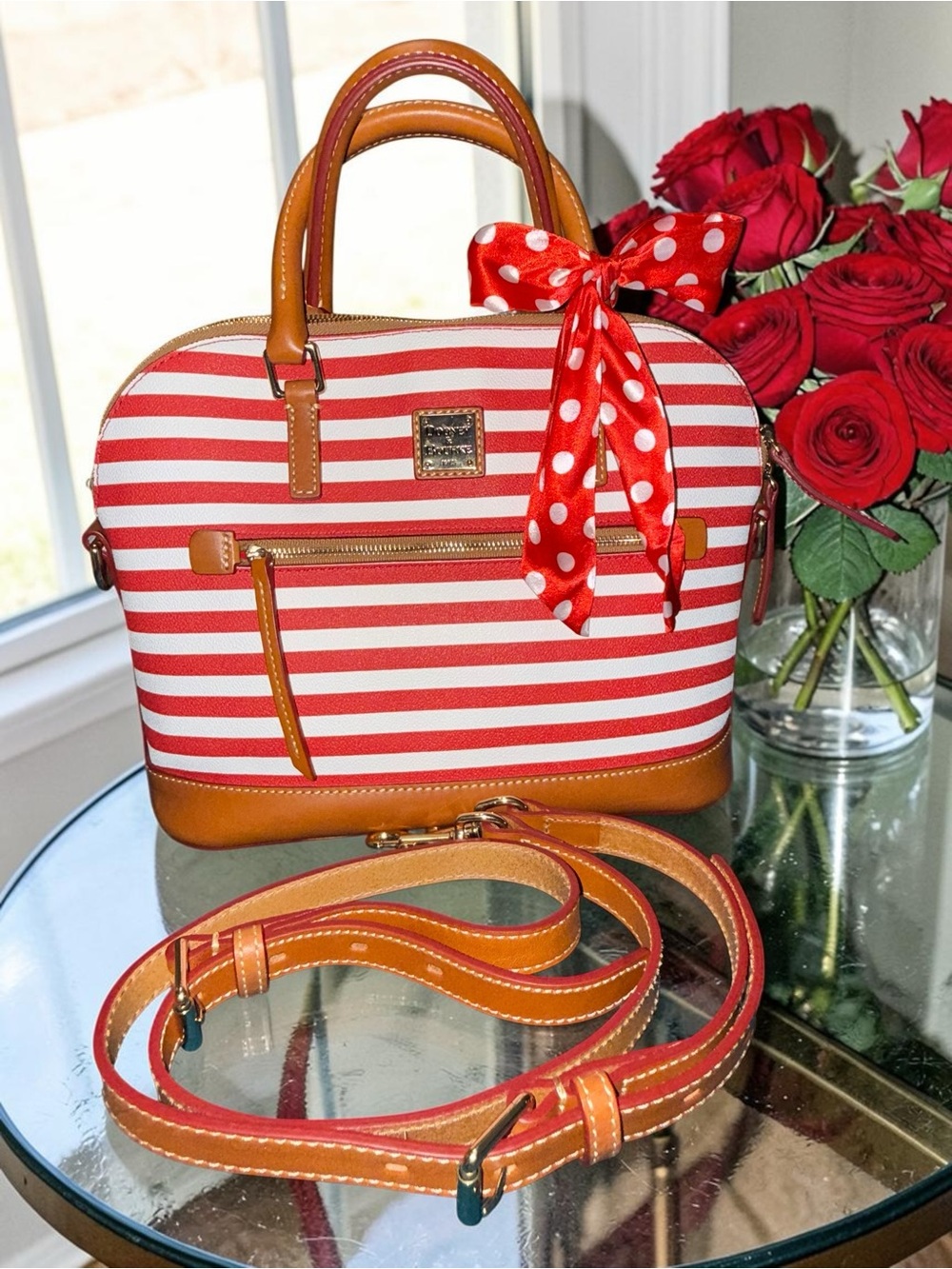 Dooney & Bourke Like New Sullivan Watermelon Striped Satchel w Strap and COA